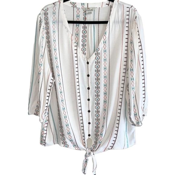 Bob Timberlake Aztec Pattern Quarter Sleeve Top - Picture 1 of 7